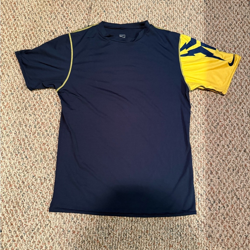 Vintage Navy Blue and Yellow Kobe Bryant Nike Dri Fit Shirt